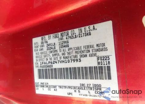 1997 Ford Thunderbird Lx из США, поврежденный, VIN 1FALP6247VH107993